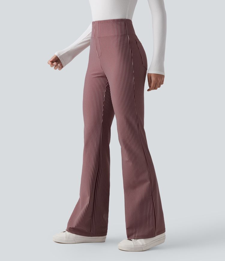 Pantalones acampanados de trabajo de talle alto a rayas con bolsillos