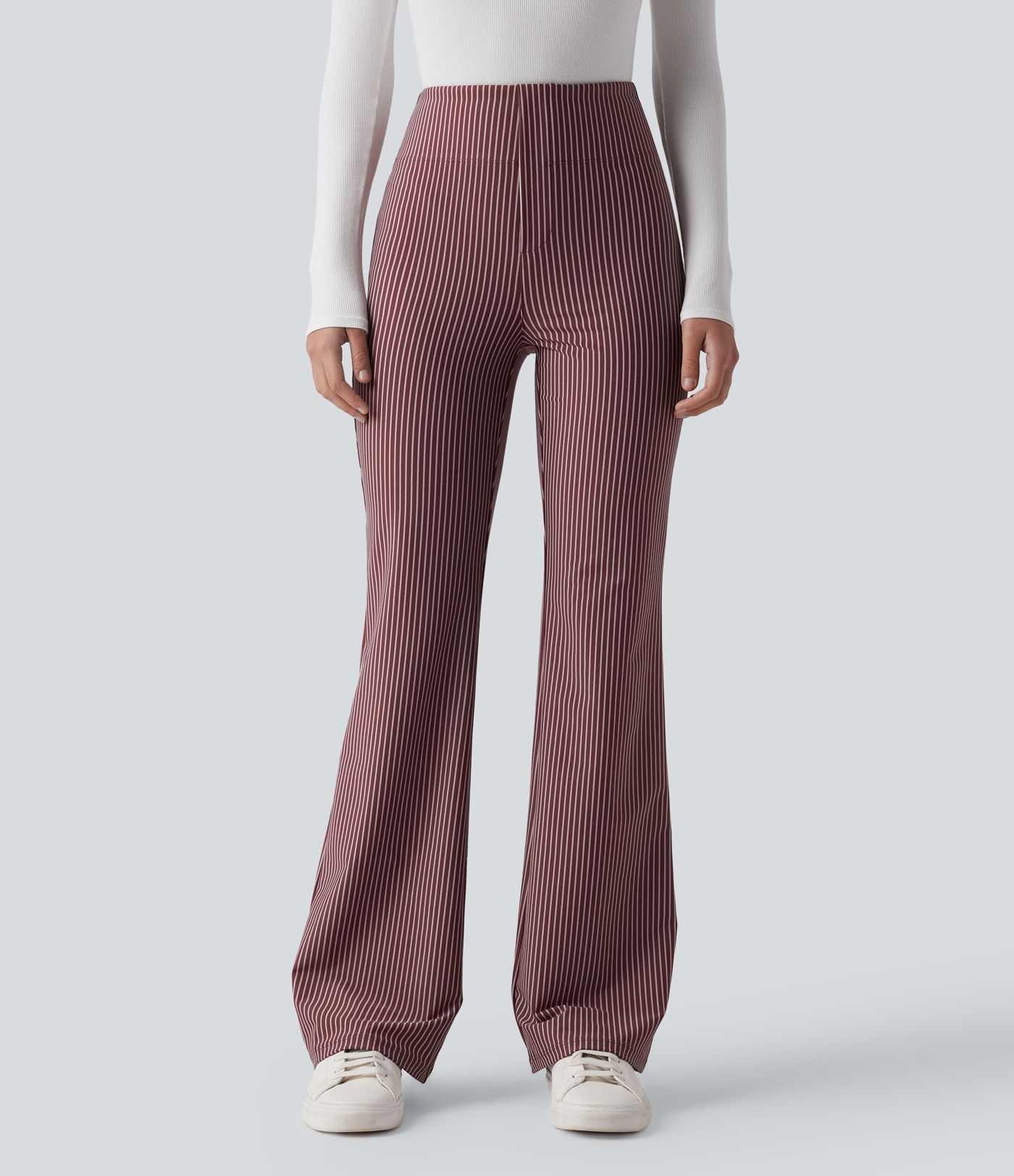 Pantalones acampanados de trabajo de talle alto a rayas con bolsillos