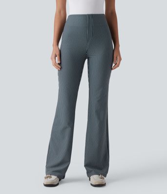 Pantalon flare taille haute rayé pour le travail avec poches