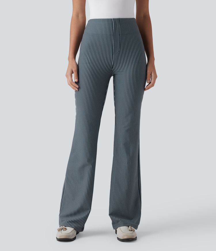 Pantalon flare taille haute rayé pour le travail avec poches