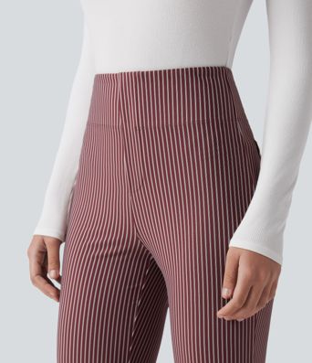 Pantalones acampanados de trabajo de talle alto a rayas con bolsillos