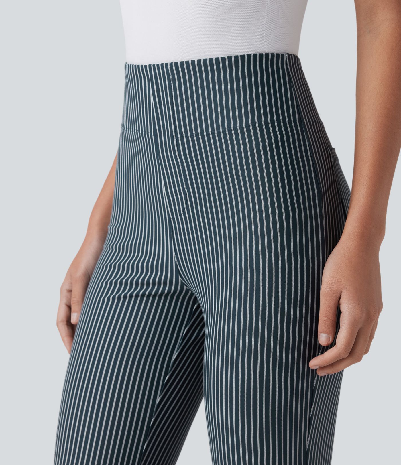 Pantalon flare taille haute rayé pour le travail avec poches