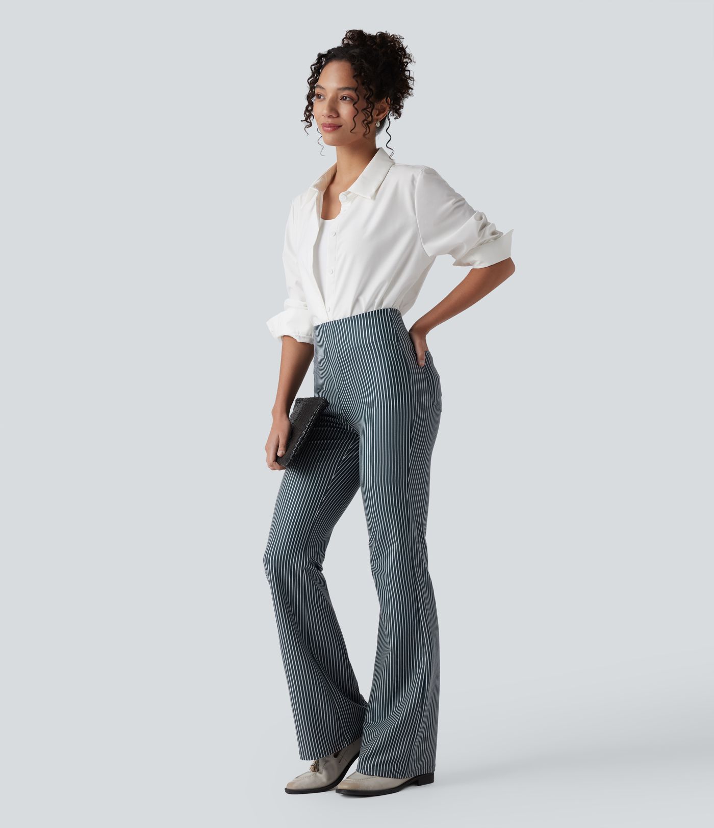 Pantalon flare taille haute rayé pour le travail avec poches