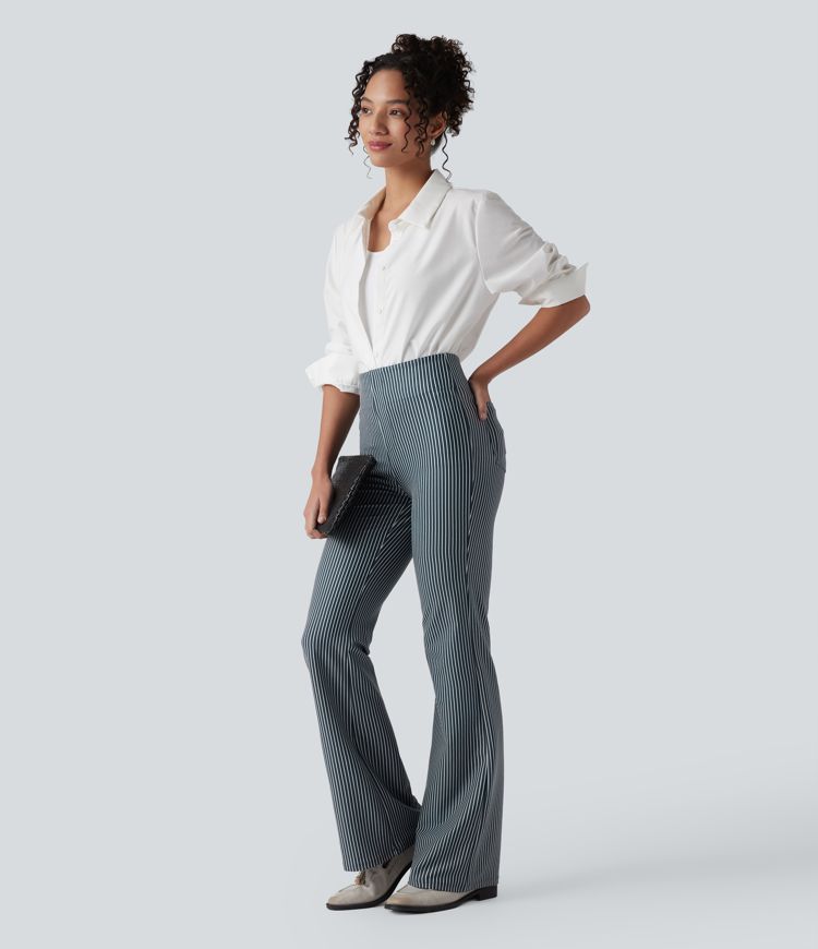 Pantalon flare taille haute rayé pour le travail avec poches