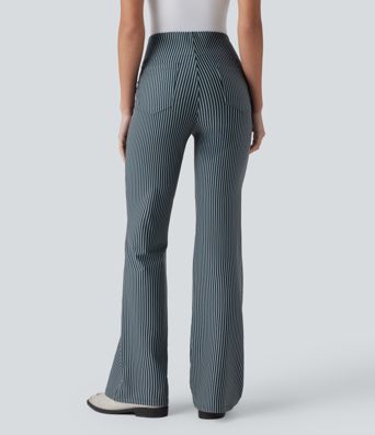 Pantalon flare taille haute rayé pour le travail avec poches