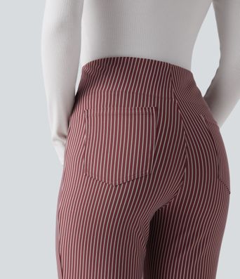 Pantalones acampanados de trabajo de talle alto a rayas con bolsillos