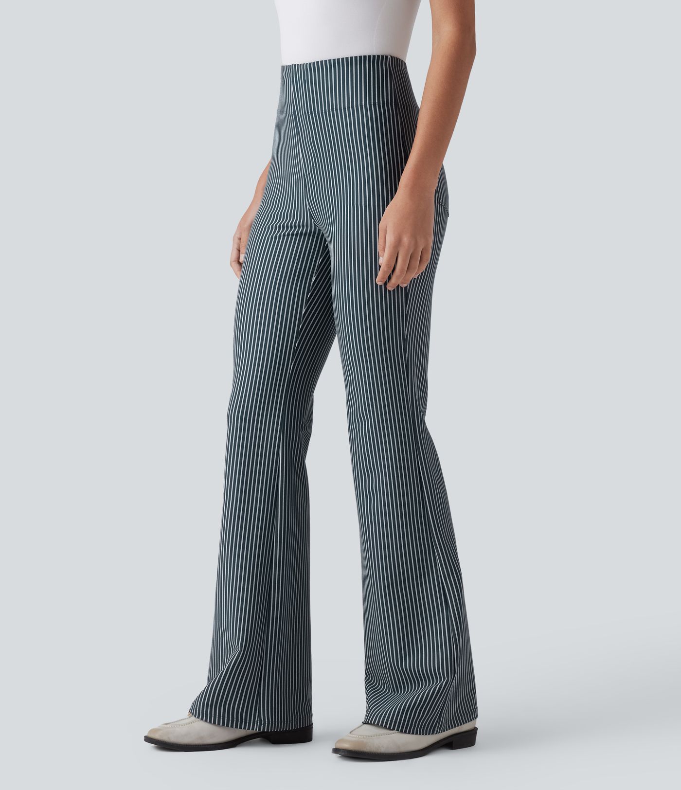 Pantalon flare taille haute rayé pour le travail avec poches