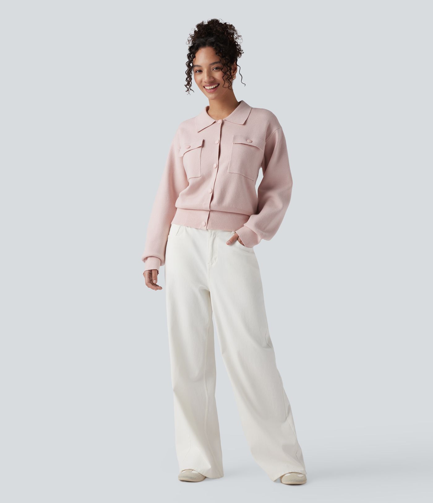 Pull décontracté à col chemise avec poches poitrine boutonnées