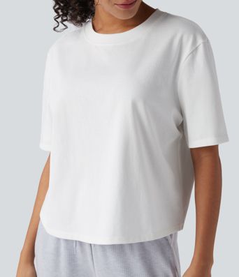 Round Neck Short Sleeve Casual Cotton Boxy T-Shirt
