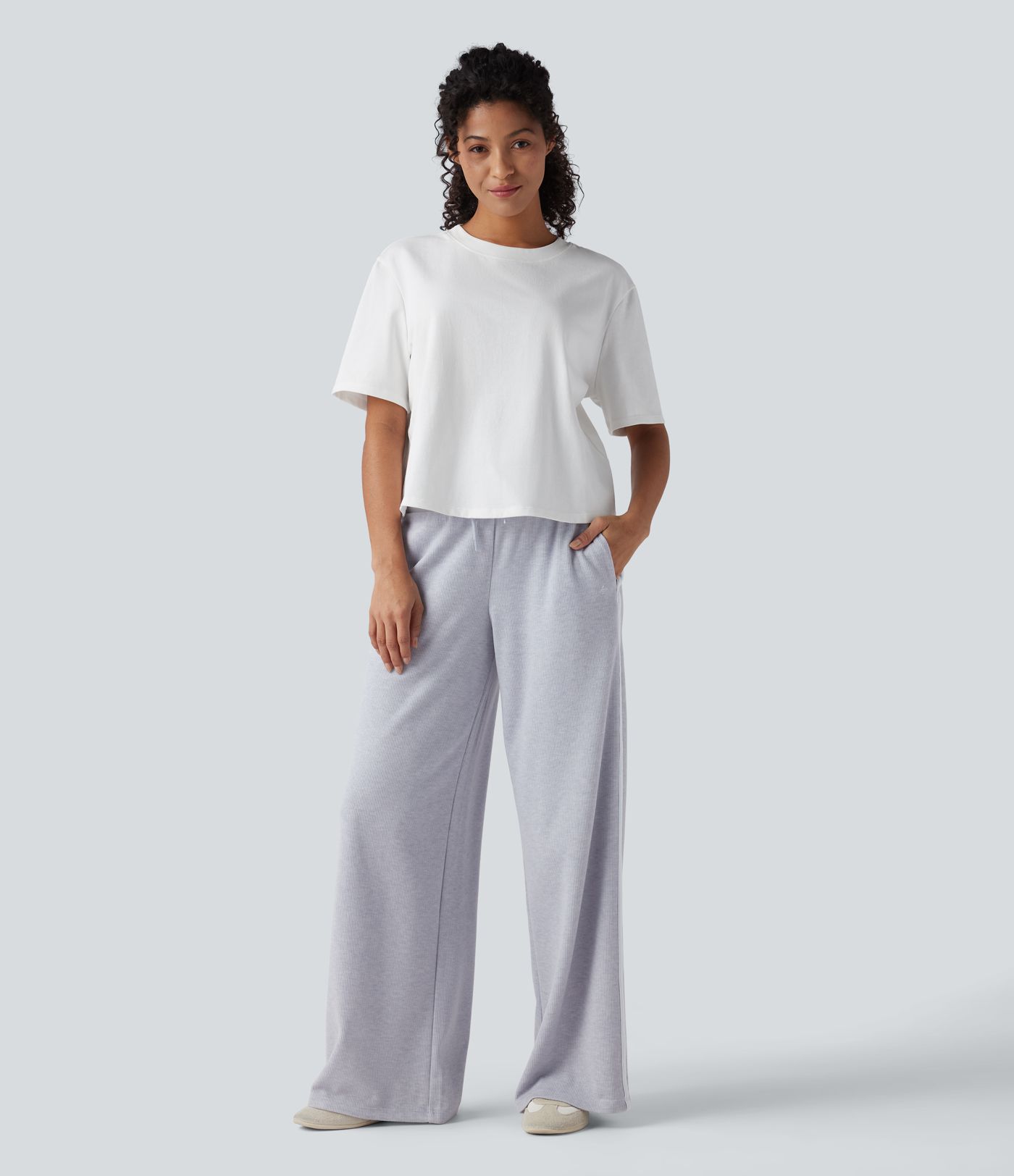 Round Neck Short Sleeve Casual Cotton Boxy T-Shirt