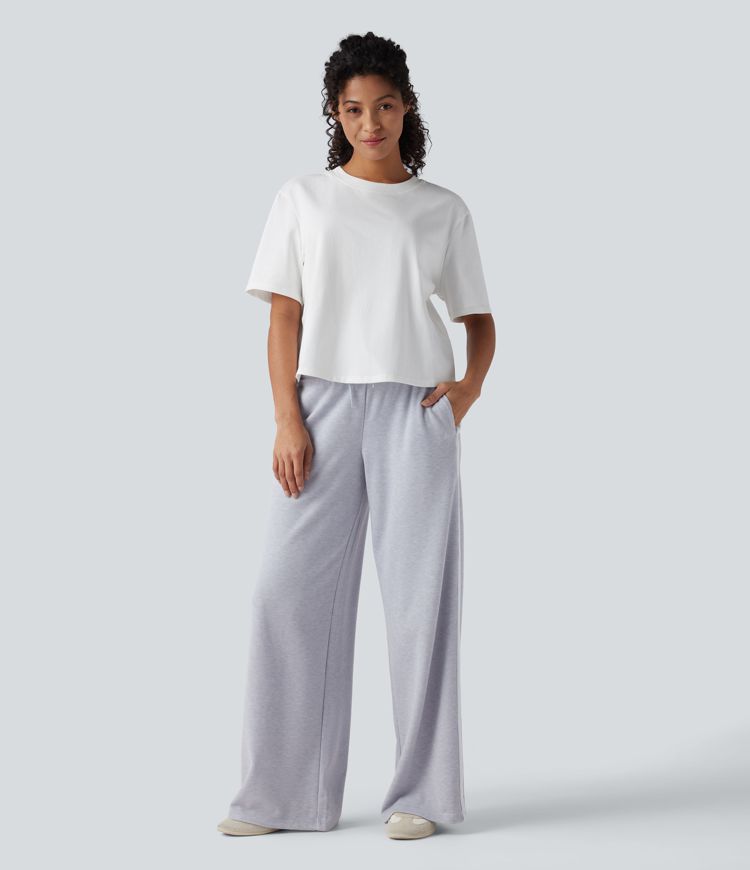 Round Neck Short Sleeve Casual Cotton Boxy T-Shirt