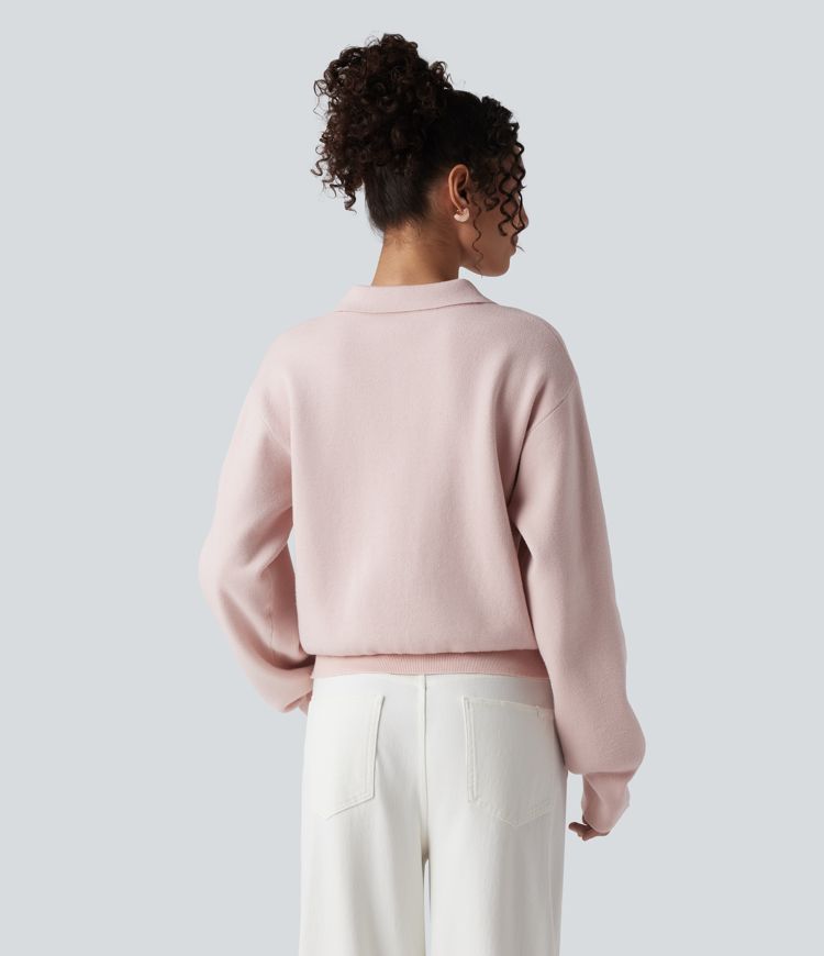 Pull décontracté à col chemise avec poches poitrine boutonnées