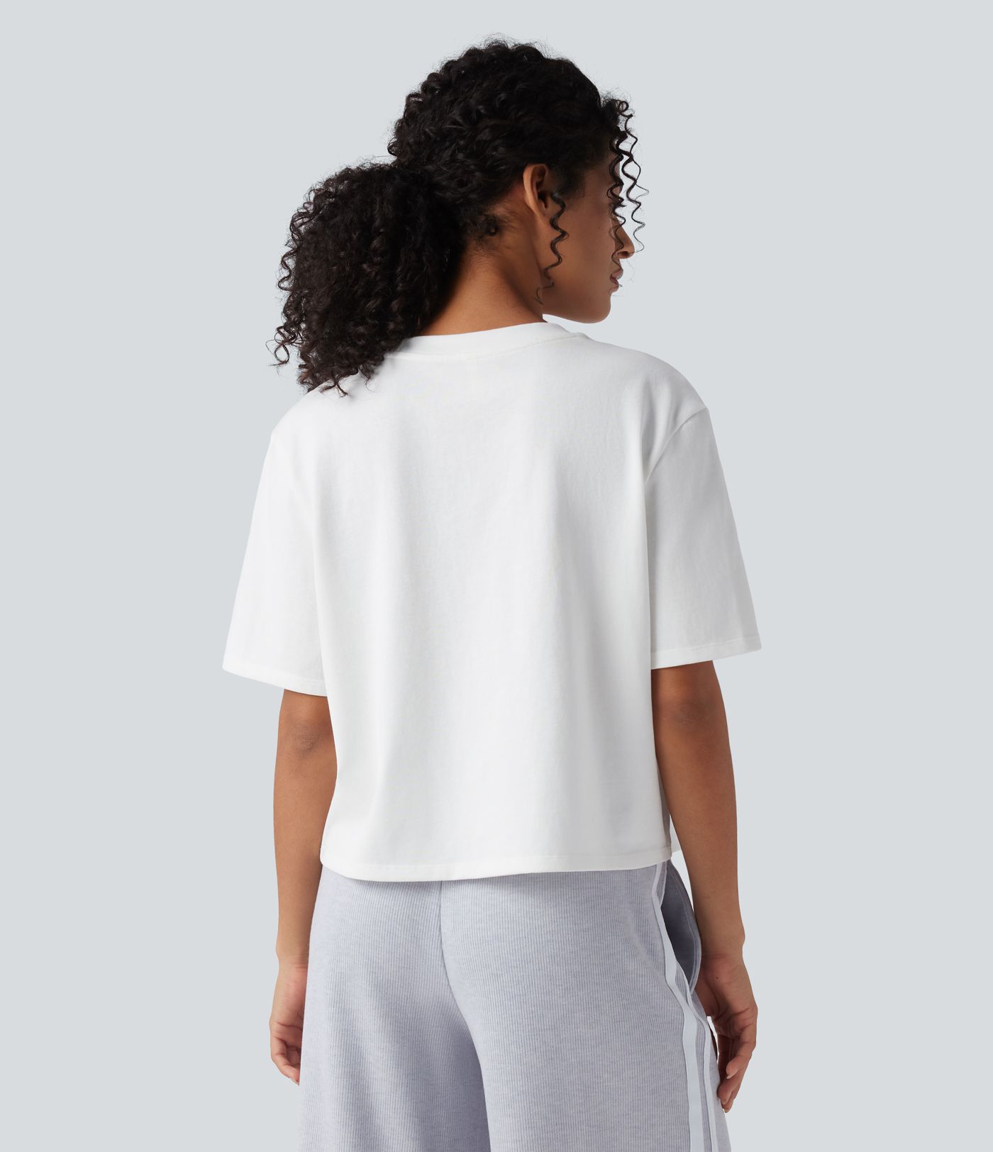 Round Neck Short Sleeve Casual Cotton Boxy T-Shirt