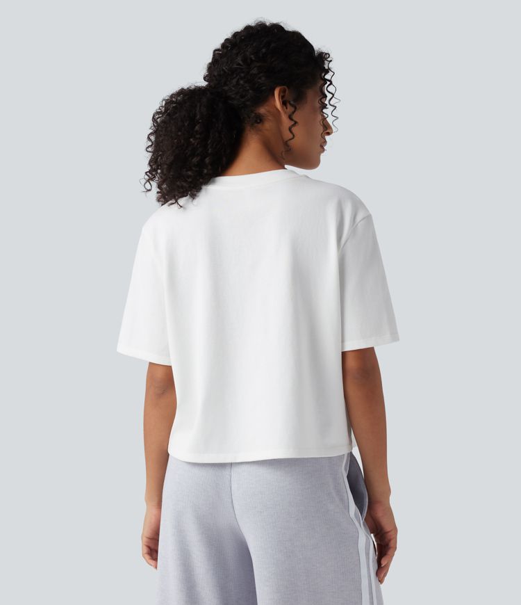 Round Neck Short Sleeve Casual Cotton Boxy T-Shirt