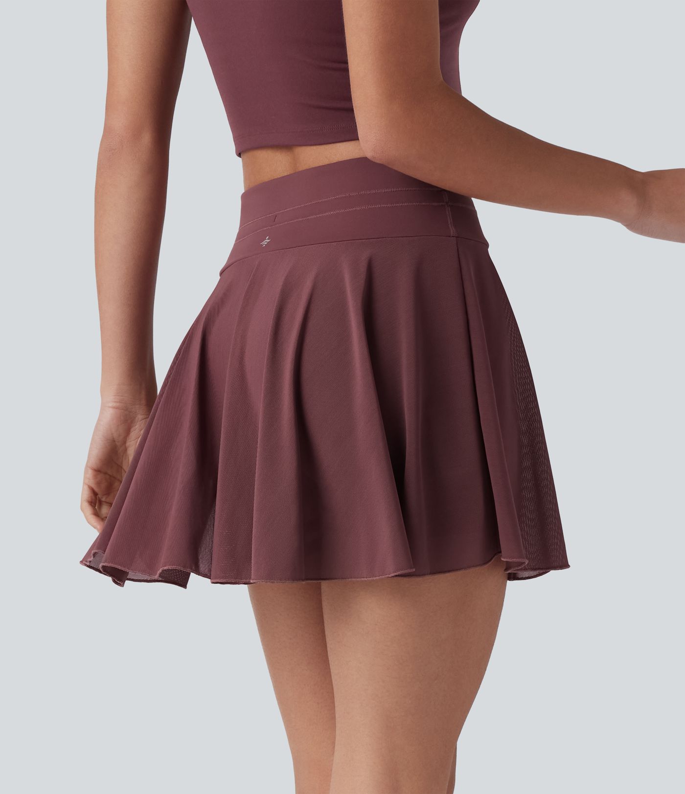 High Waisted Drawstring 2-in-1 Contrast Mesh Mini Tennis Skirt with Pocket