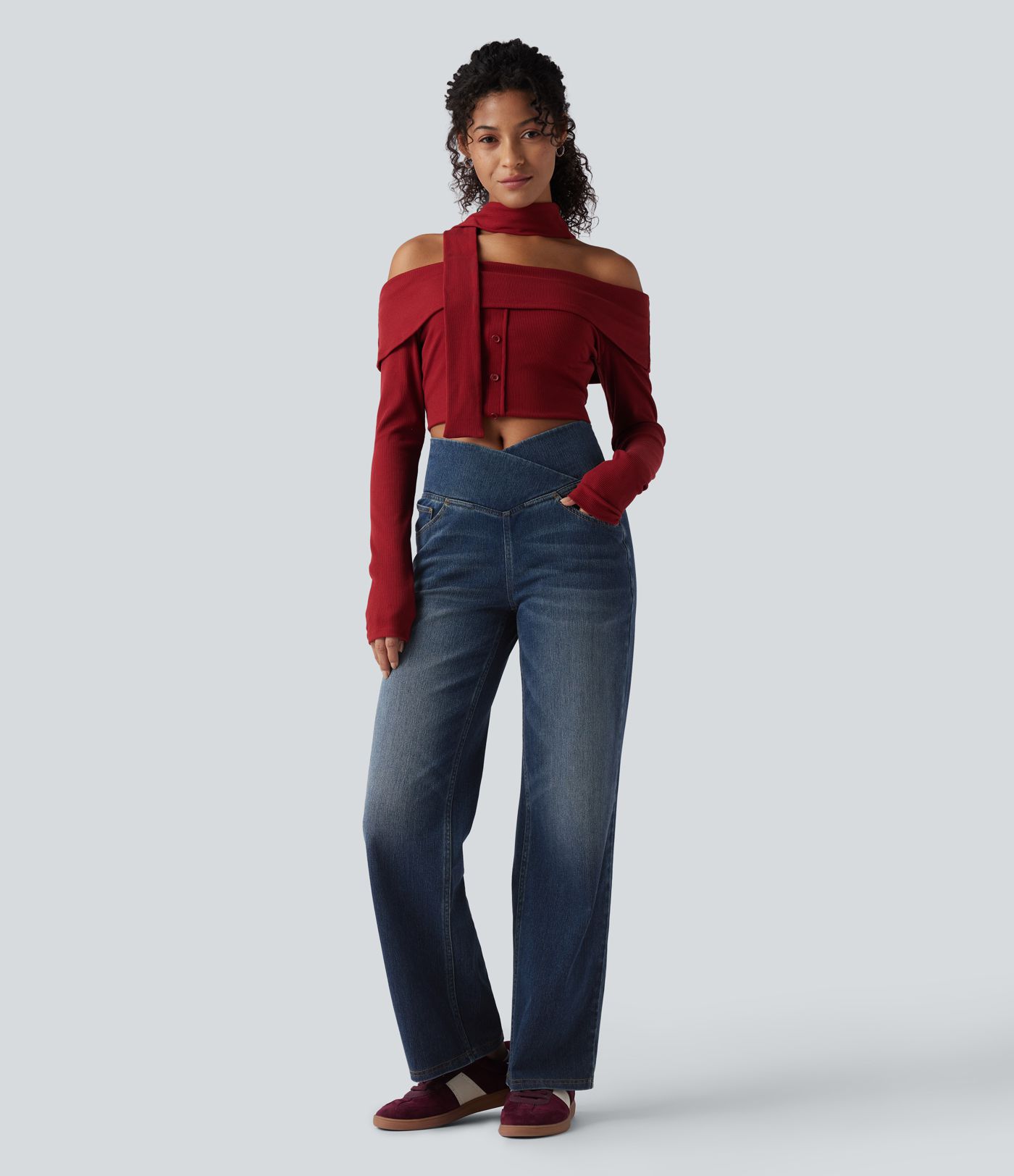 Halara Flex™ Crossover High Waisted Tummy Control Casual Straight Leg Jeans with Pockets