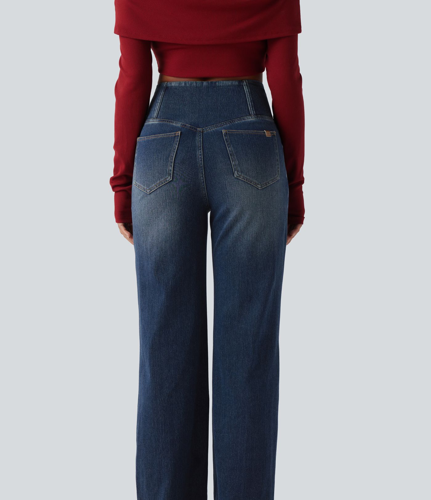 Halara Flex™ Crossover High Waisted Tummy Control Casual Straight Leg Jeans with Pockets