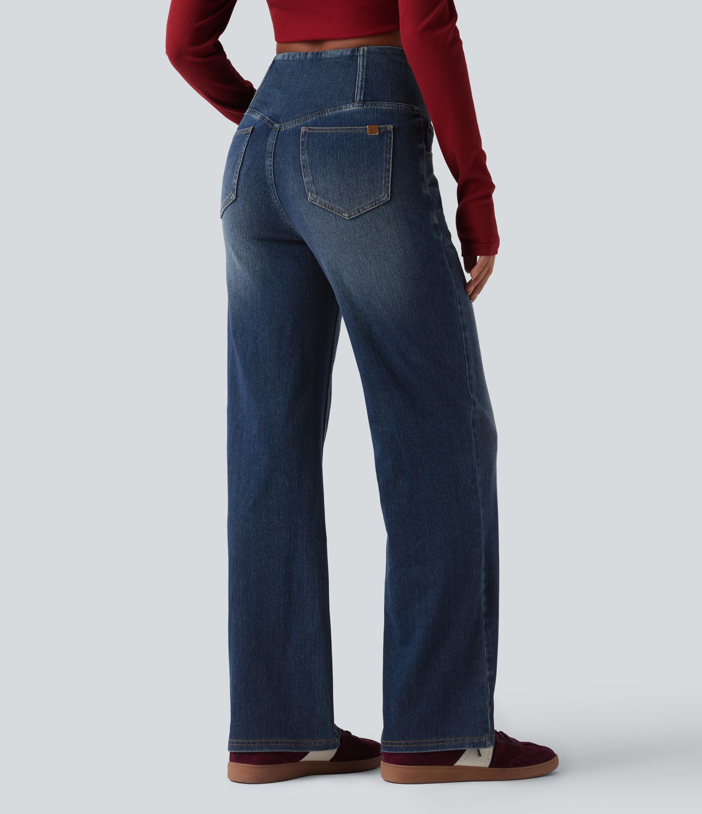 Halara Flex™ Crossover High Waisted Tummy Control Casual Straight Leg Jeans with Pockets