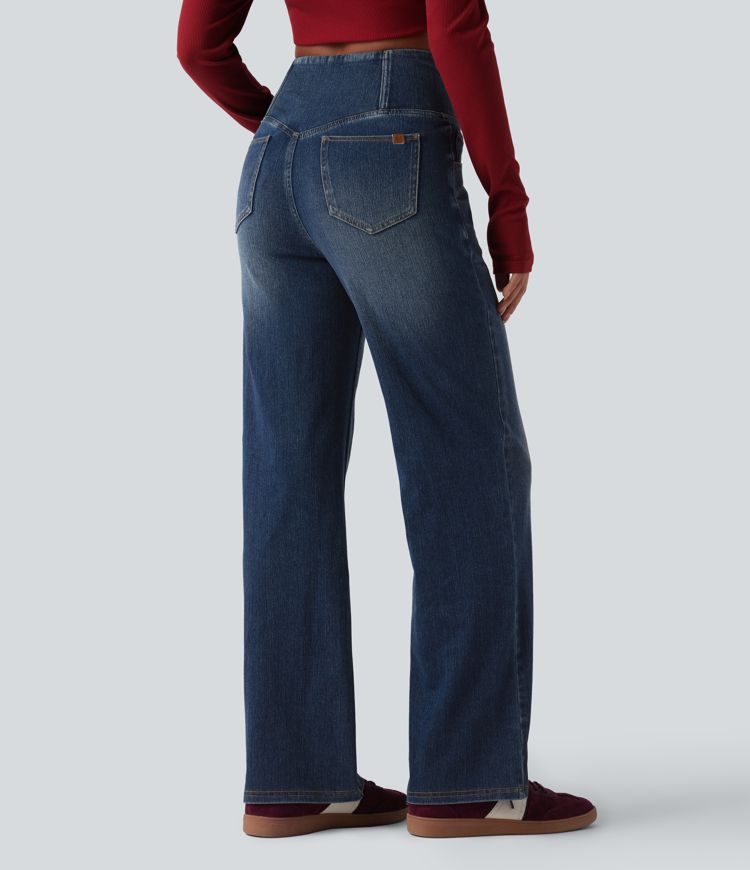 Halara Flex™ Crossover High Waisted Tummy Control Casual Straight Leg Jeans with Pockets