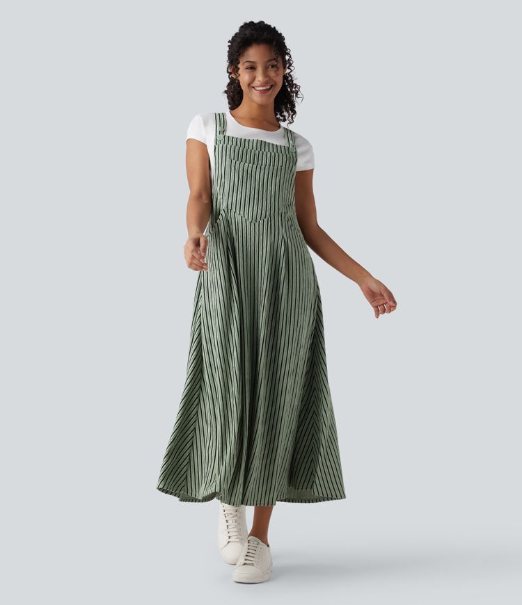 Stripe Flowy Midi Casual Dress with Pockets
