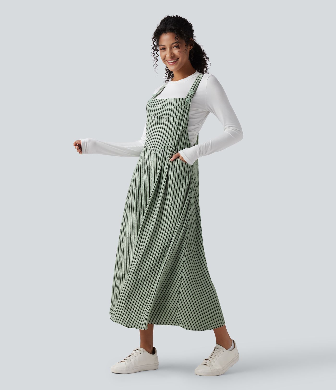 Stripe Flowy Midi Casual Dress with Pockets