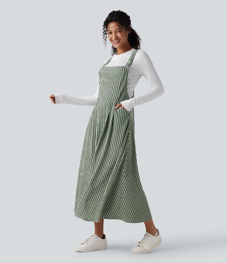 Stripe Flowy Midi Casual Dress with Pockets