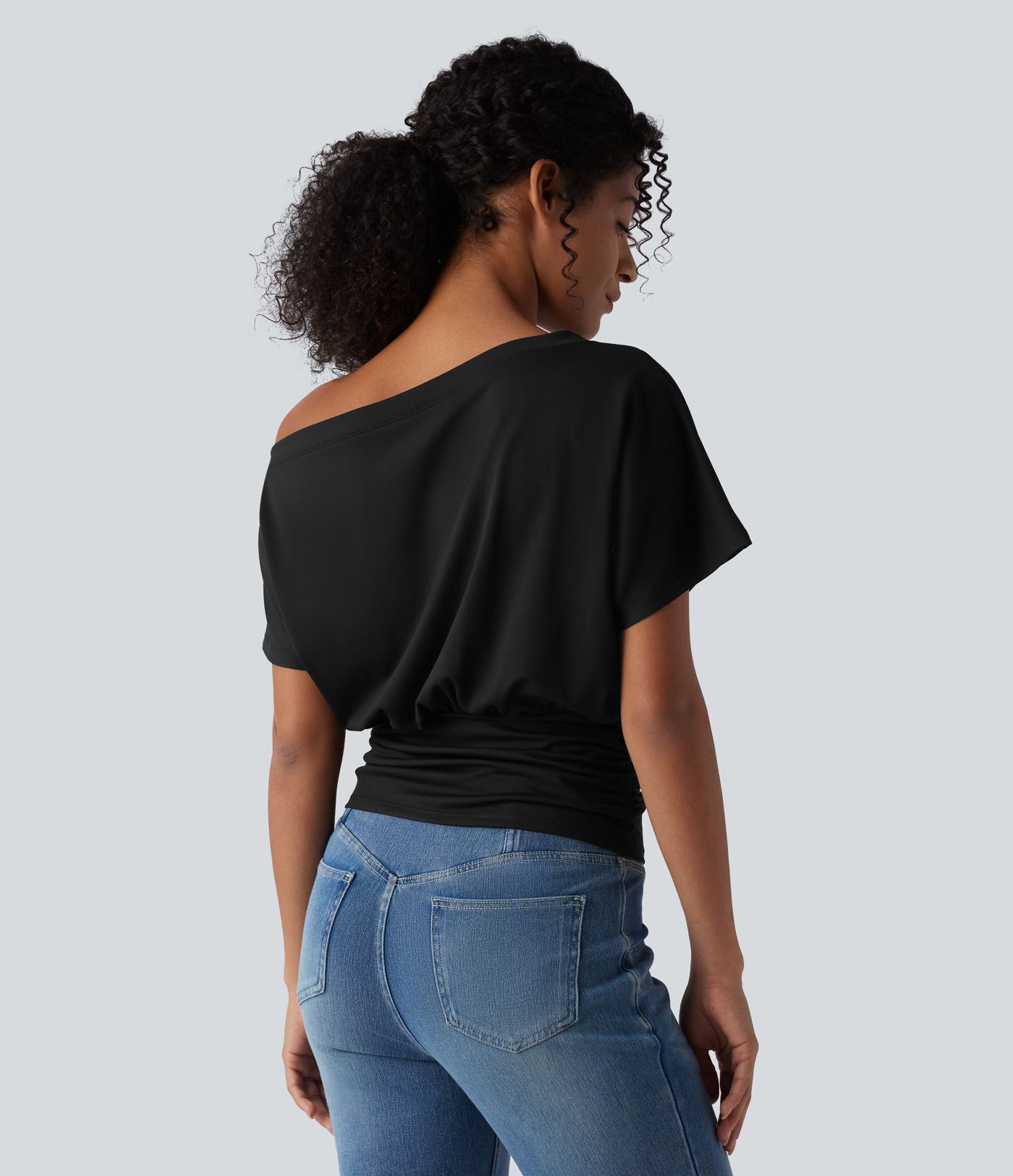 One Shoulder Short Sleeve Ruched Casual Top