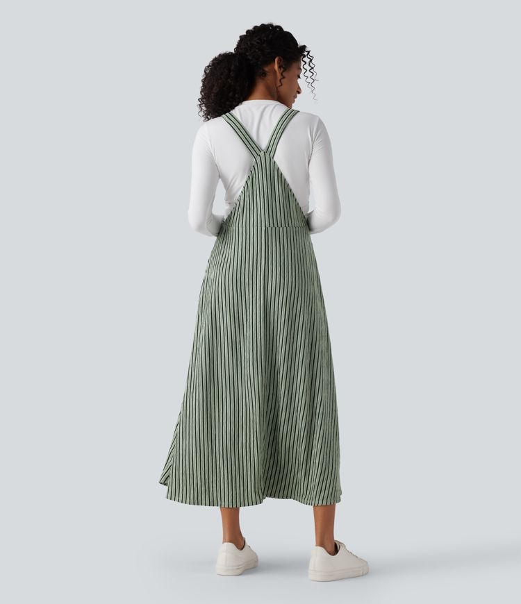 Stripe Flowy Midi Casual Dress with Pockets