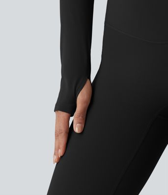 Halara UltraSculpt™ Push-Up Long Sleeve Thumb Holes Crossover Hem Cropped Workout Sports Top