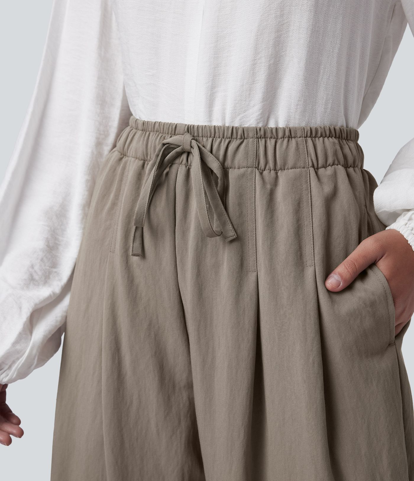 High Waisted Drawstring Straight Leg Work Trousers with Pockets