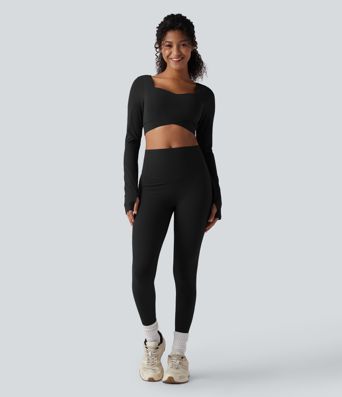 Halara UltraSculpt™ Push-Up Long Sleeve Thumb Holes Crossover Hem Cropped Workout Sports Top