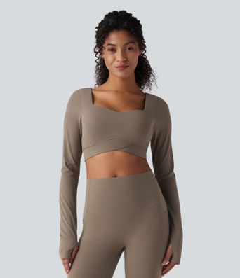 Halara UltraSculpt™ Push-Up Long Sleeve Thumb Holes Crossover Hem Cropped Workout Sports Top