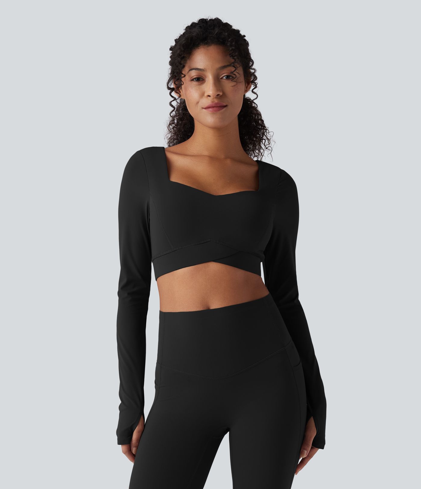 Halara UltraSculpt™ Push-Up Long Sleeve Thumb Holes Crossover Hem Cropped Workout Sports Top
