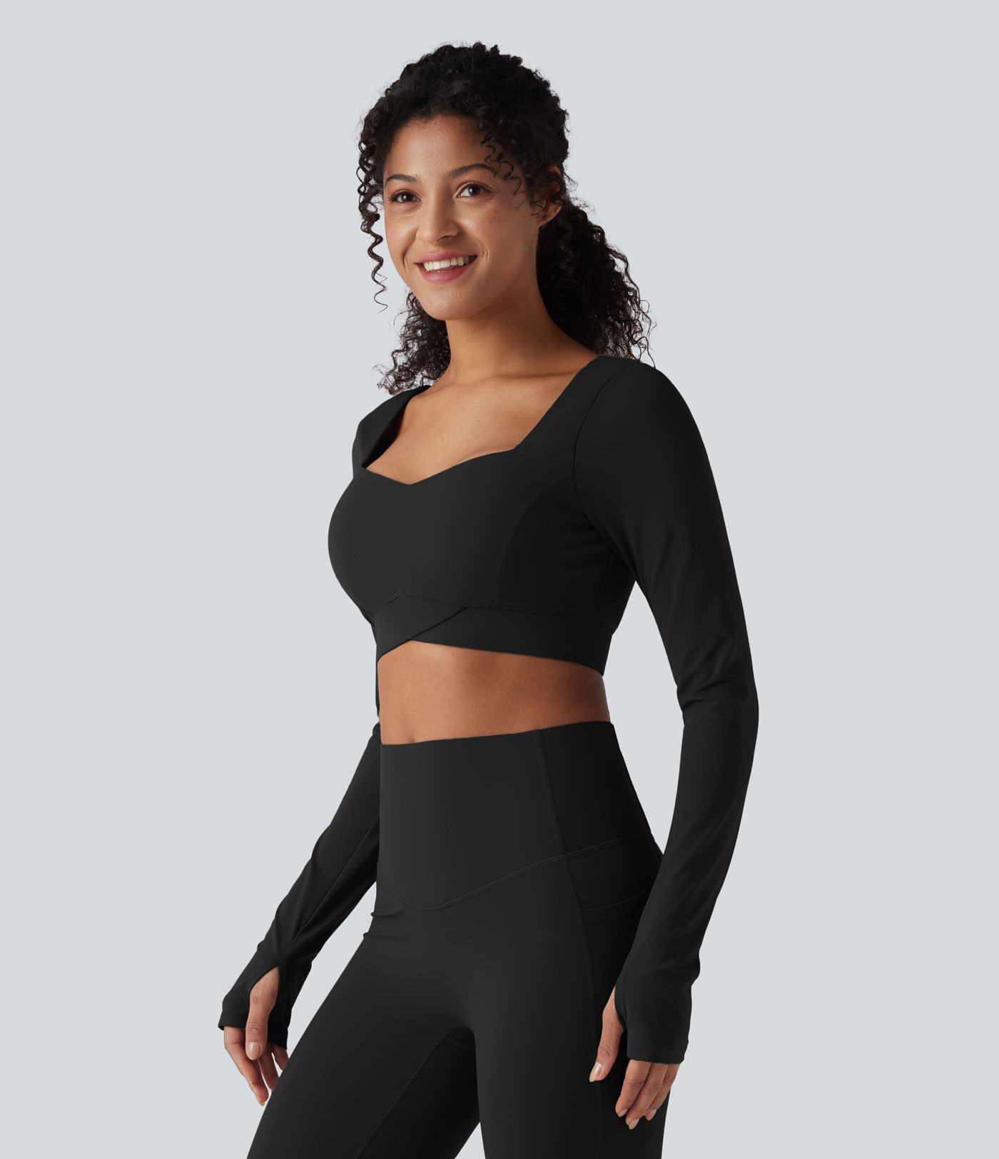 Halara UltraSculpt™ Push-Up Long Sleeve Thumb Holes Crossover Hem Cropped Workout Sports Top