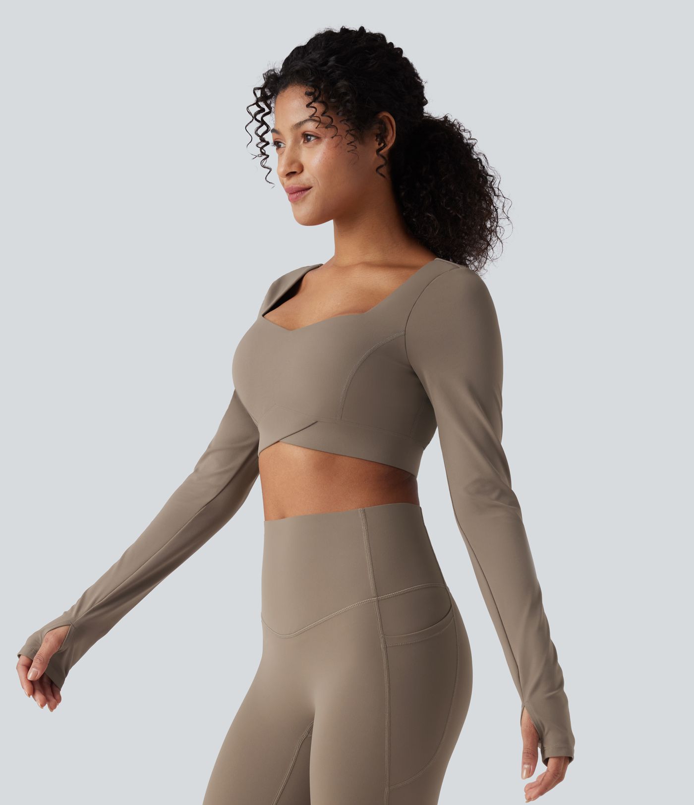 Halara UltraSculpt™ Push-Up Long Sleeve Thumb Holes Crossover Hem Cropped Workout Sports Top