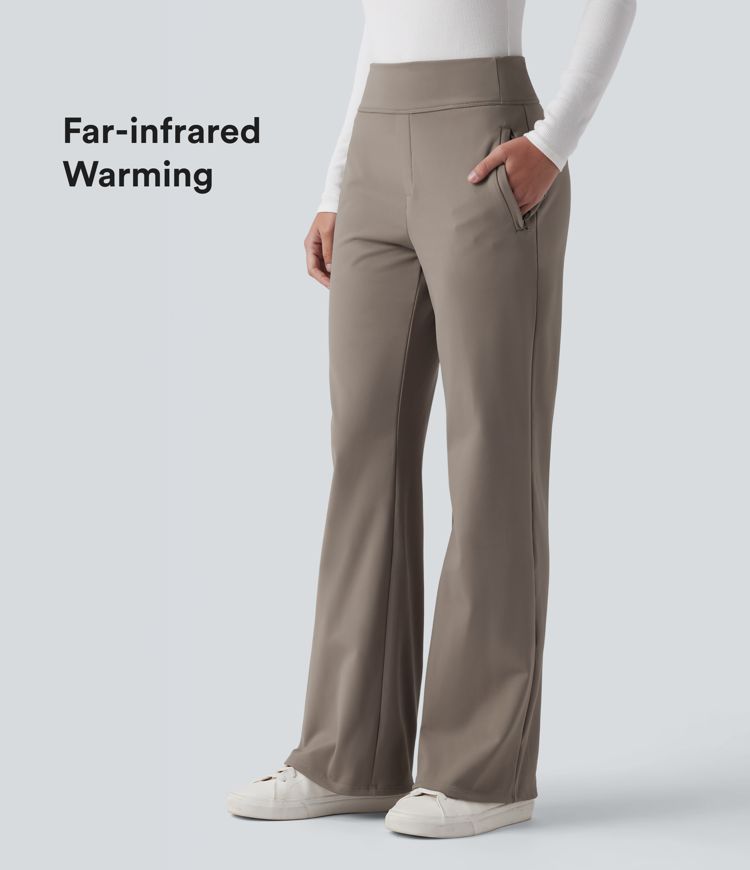 Mid Rise Fleece Work Flare Pants with Zip Pockets
