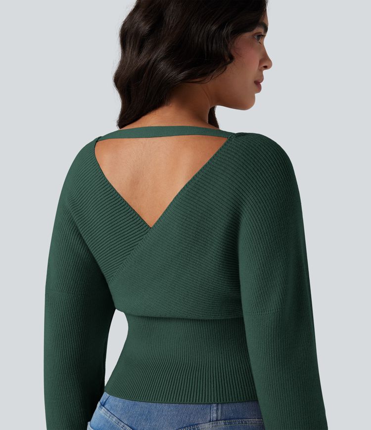 Pull col V manches chauve-souris longues à découpes