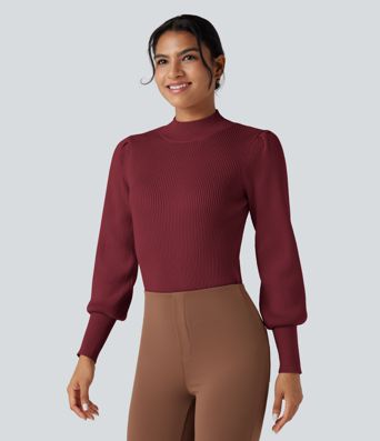 Pull décontracté à col montant et manches longues bouffantes