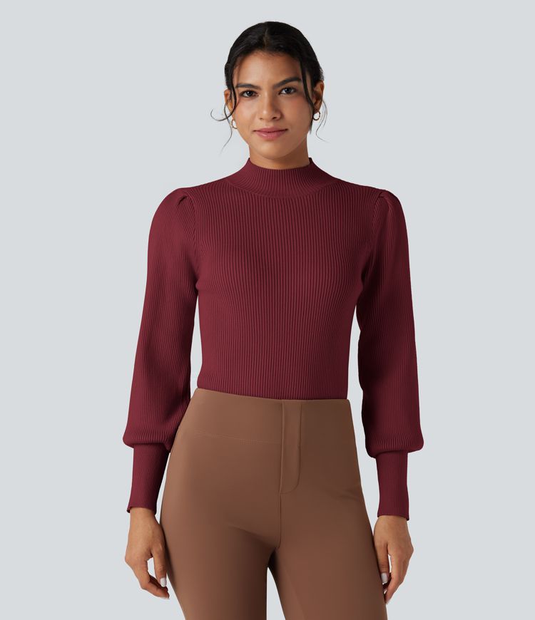 Pull décontracté à col montant et manches longues bouffantes