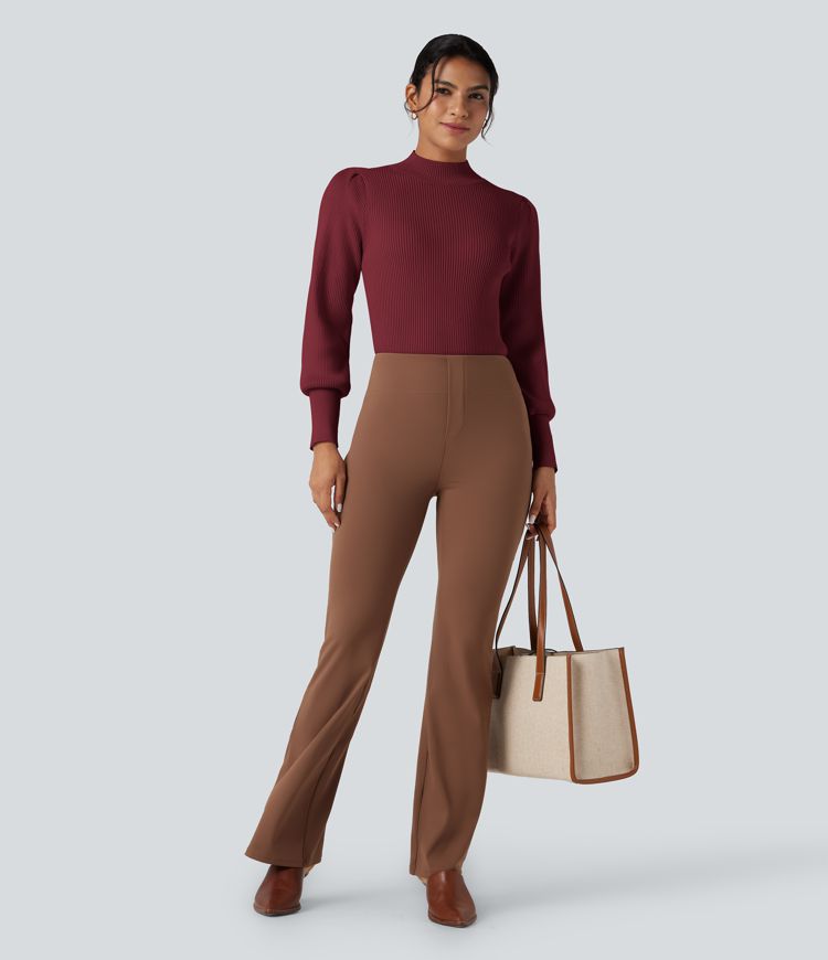 Pull décontracté à col montant et manches longues bouffantes