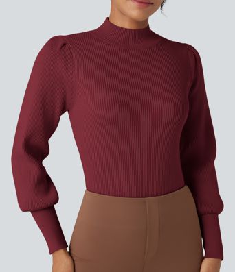 Pull décontracté à col montant et manches longues bouffantes