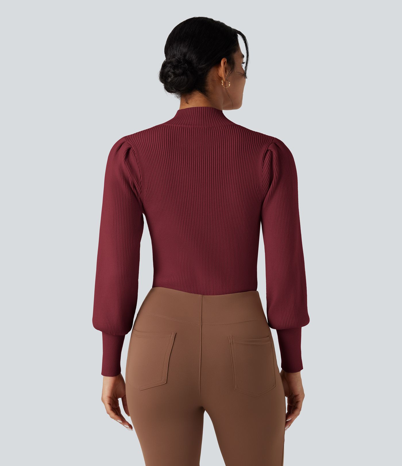 Pull décontracté à col montant et manches longues bouffantes