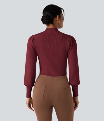 Pull décontracté à col montant et manches longues bouffantes