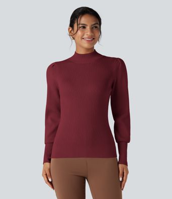 Pull décontracté à col montant et manches longues bouffantes