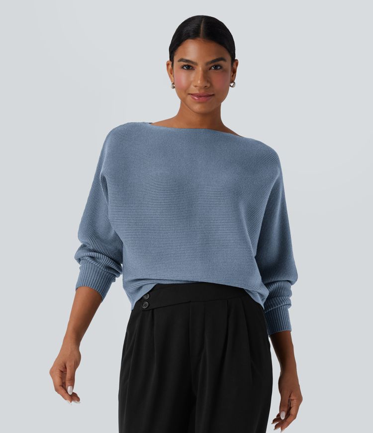 Boat Neck Batwing Sleeve Casual Sweater