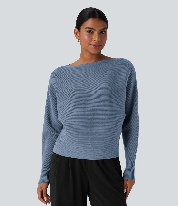 Boat Neck Batwing Sleeve Casual Sweater