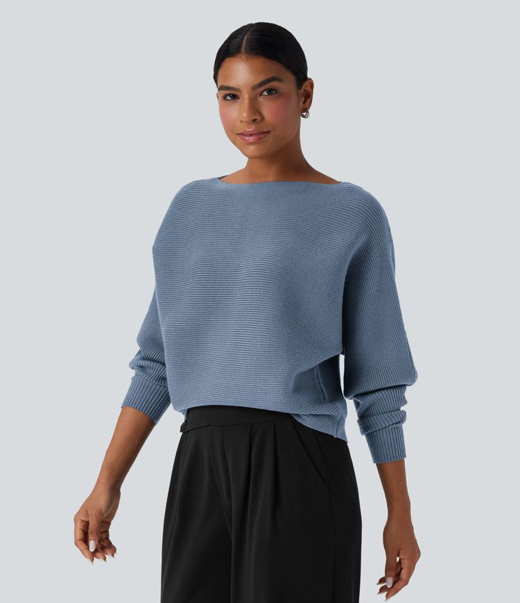 Boat Neck Batwing Sleeve Casual Sweater