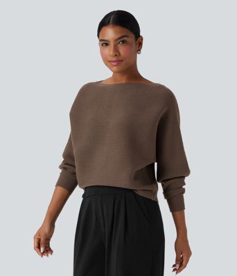 Boat Neck Batwing Sleeve Casual Sweater