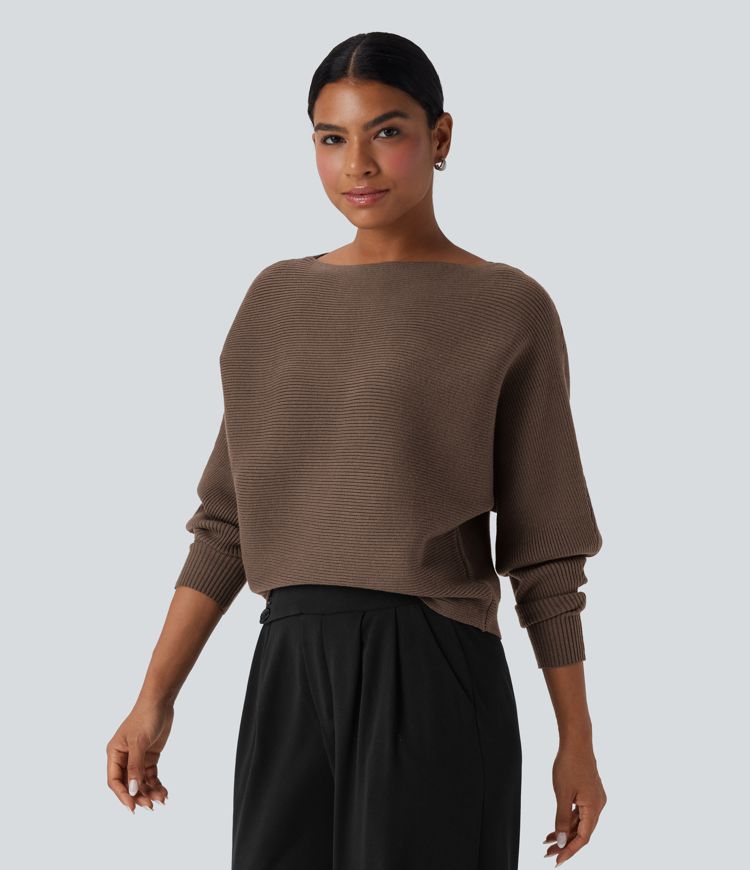Boat Neck Batwing Sleeve Casual Sweater