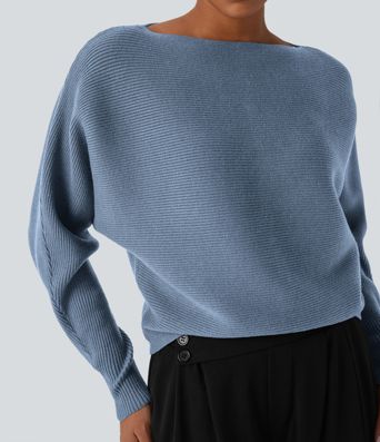 Boat Neck Batwing Sleeve Casual Sweater